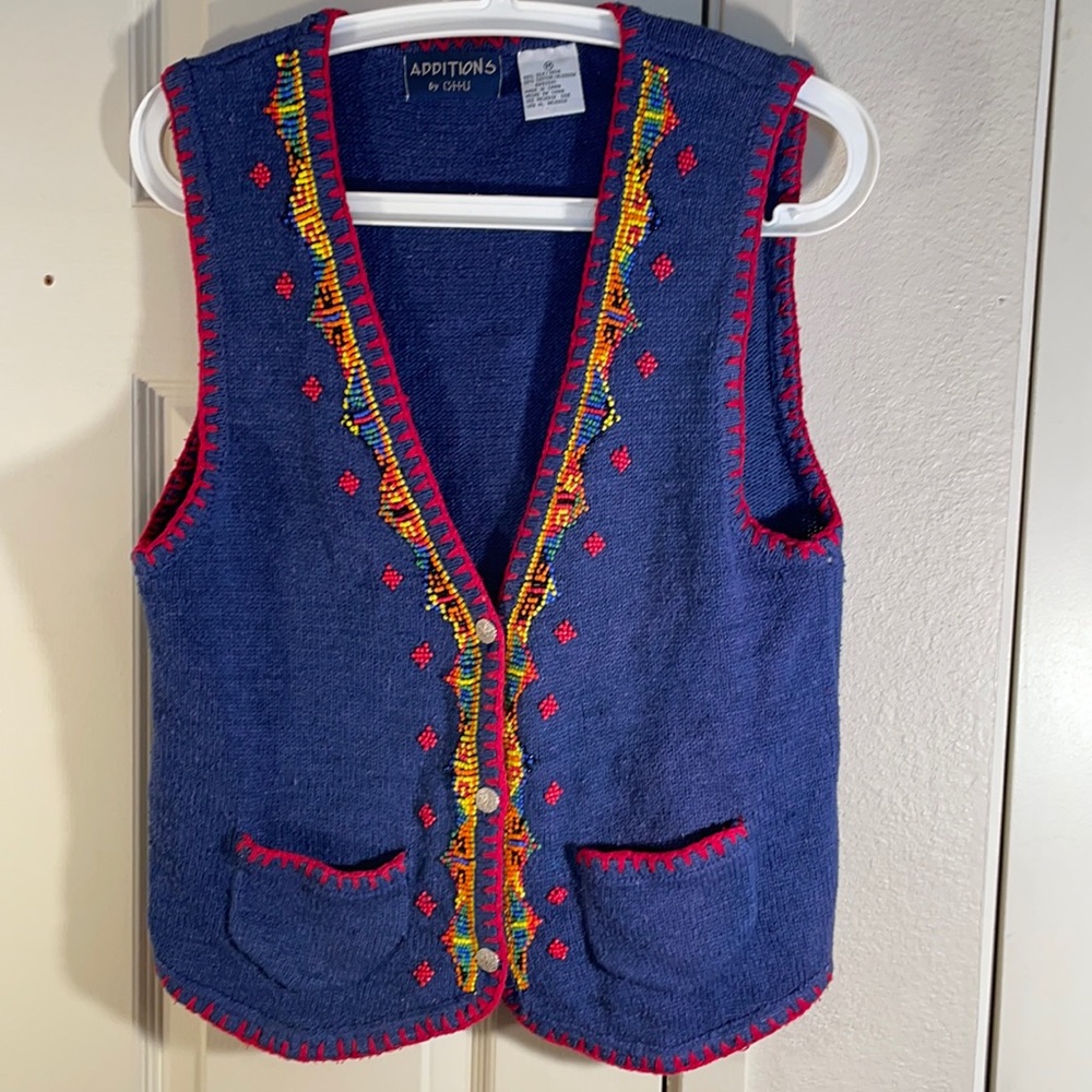 CHU Additions Beaded 80% Silk sweater vest Medium